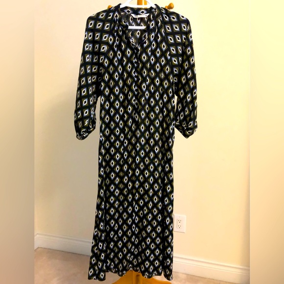 DEAL!!Olive green, black, lilac geometric dress, XS - Picture 1 of 5